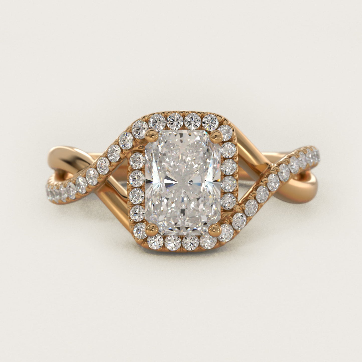Petite Twisted Halo Diamond Engagement Ring in 18k Yellow Gold (1/4 ct. tw.) - Radiant Center