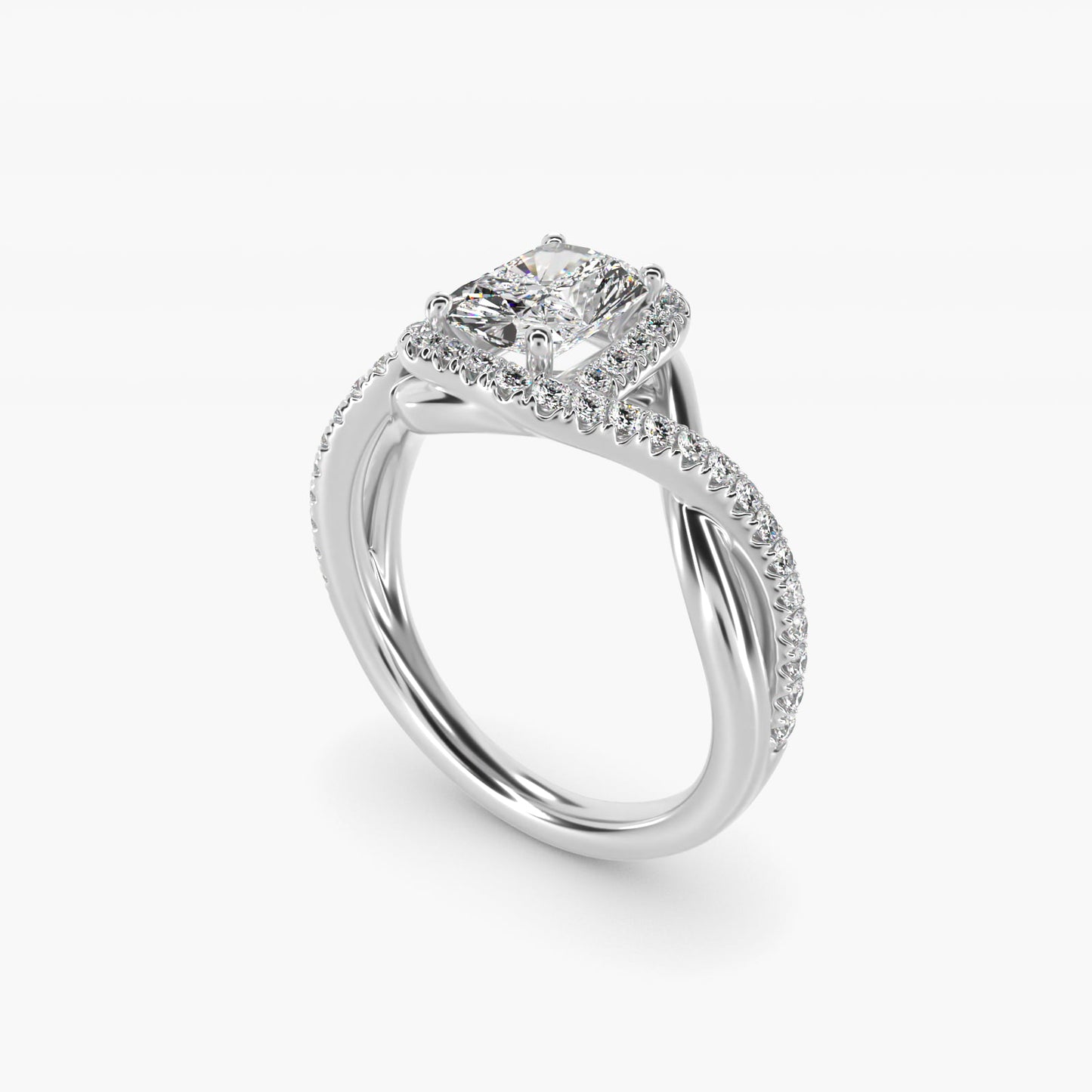Petite Twisted Halo Diamond Engagement Ring in Platinum (1/4 ct. tw.) - Radiant Center