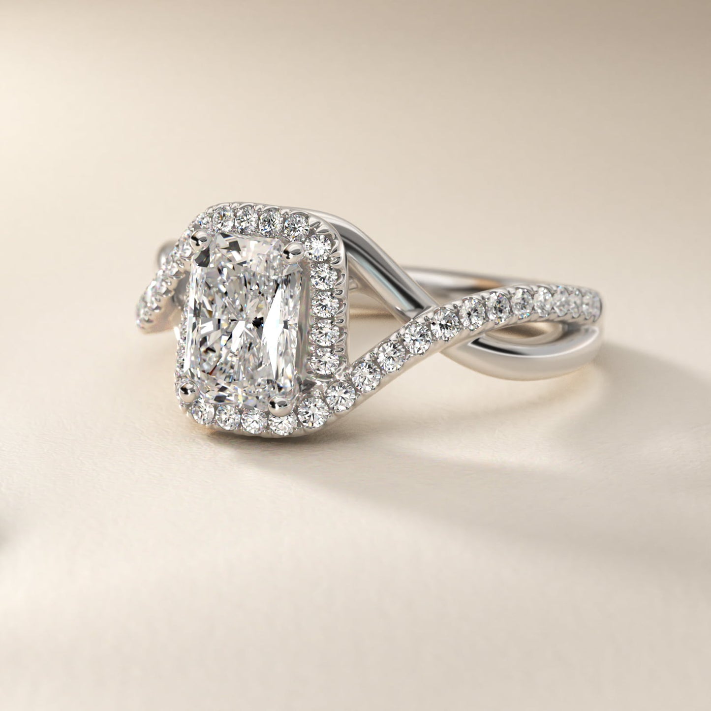 Petite Twisted Halo Diamond Engagement Ring in Platinum (1/4 ct. tw.) - Radiant Center
