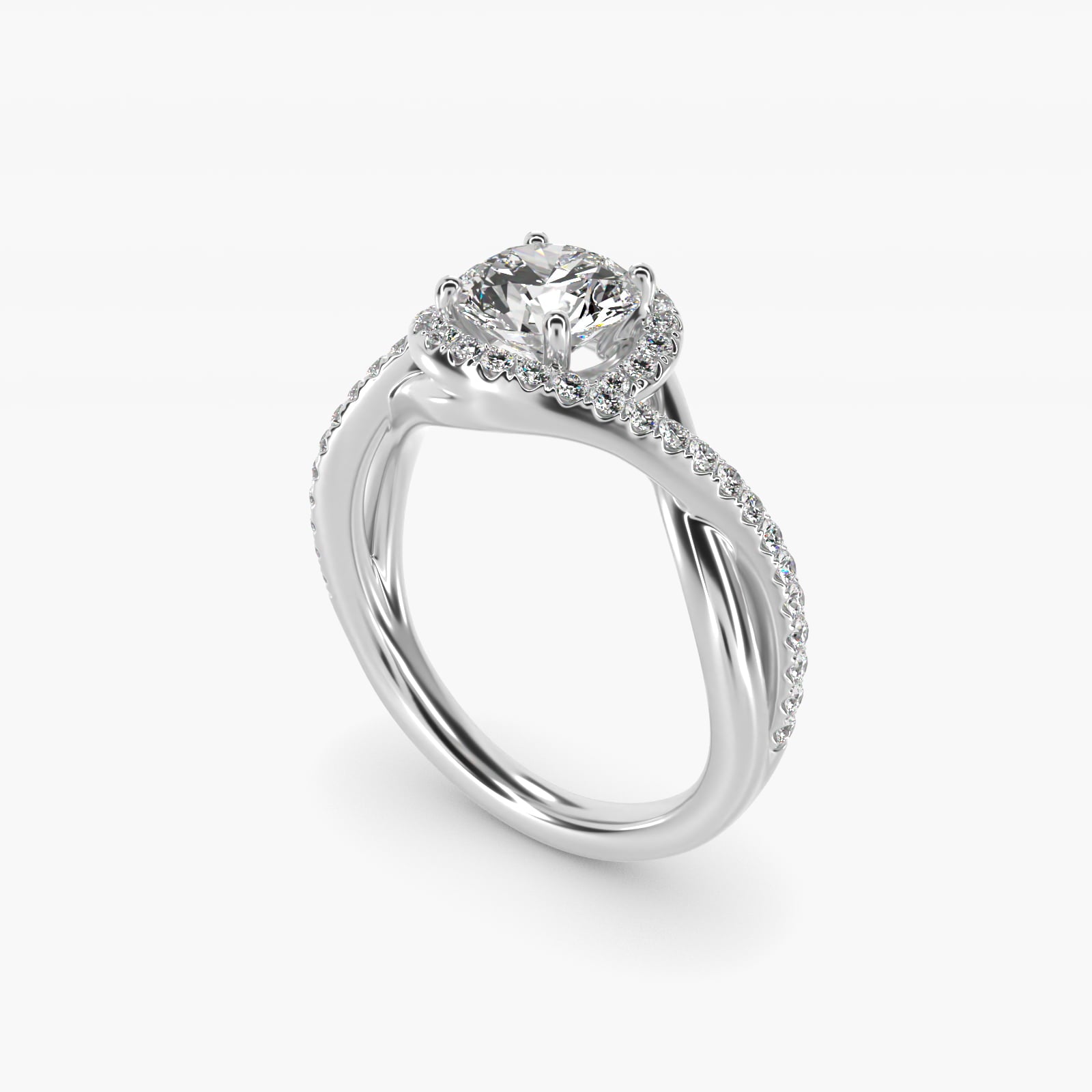 Petite Twisted Halo Diamond Engagement Ring in 14k White Gold (1/4 ct. tw.) - Round Center