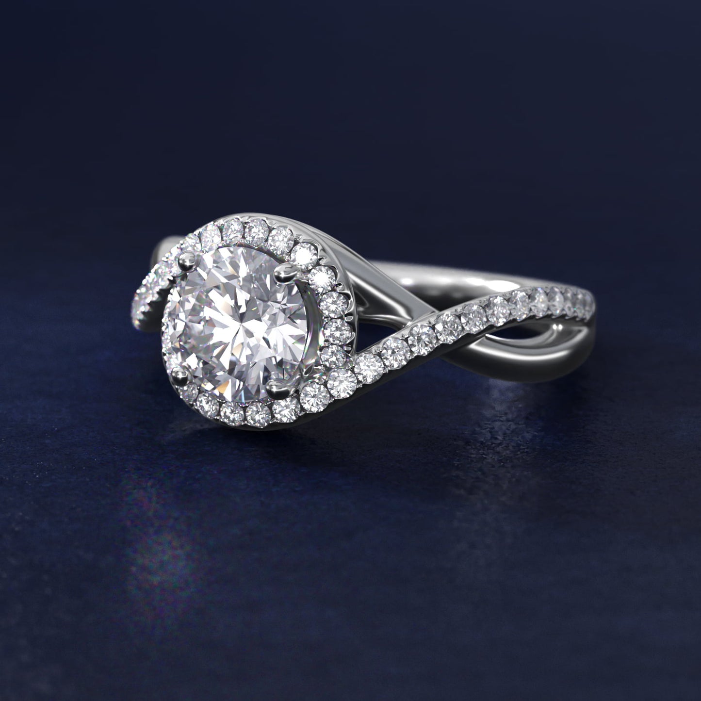 Petite Twisted Halo Diamond Engagement Ring in 14k White Gold (1/4 ct. tw.) - Round Center