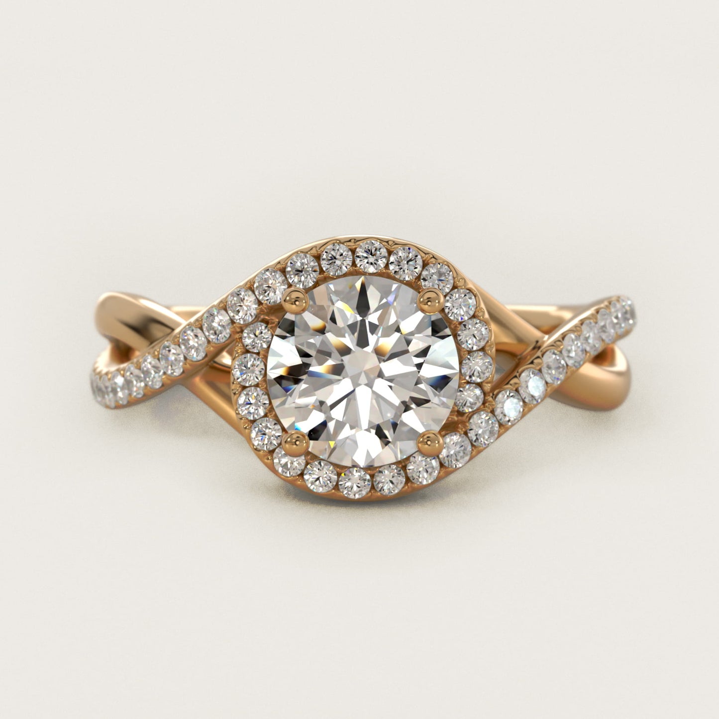 Petite Twisted Halo Diamond Engagement Ring in 18k Yellow Gold (1/4 ct. tw.) - Round Center