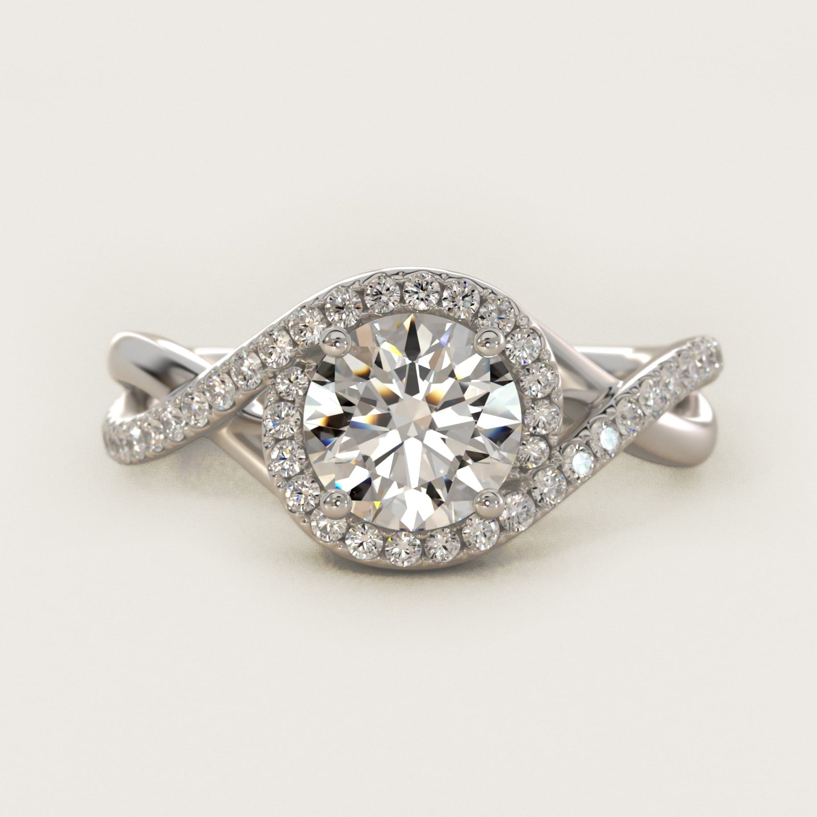Petite Twisted Halo Diamond Engagement Ring in Platinum (1/4 ct. tw.) - Round Center