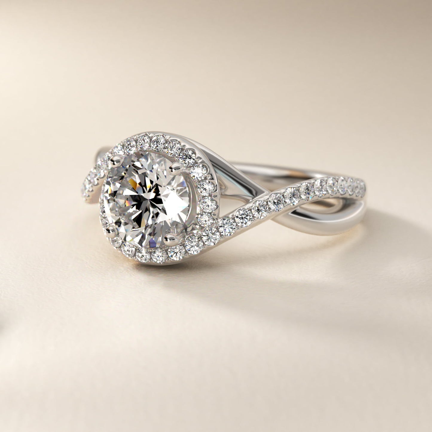 Petite Twisted Halo Diamond Engagement Ring in Platinum (1/4 ct. tw.) - Round Center
