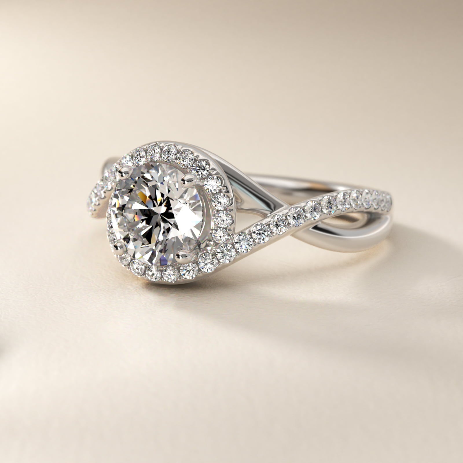 Petite Twisted Halo Diamond Engagement Ring in Platinum (1/4 ct. tw.) - Round Center