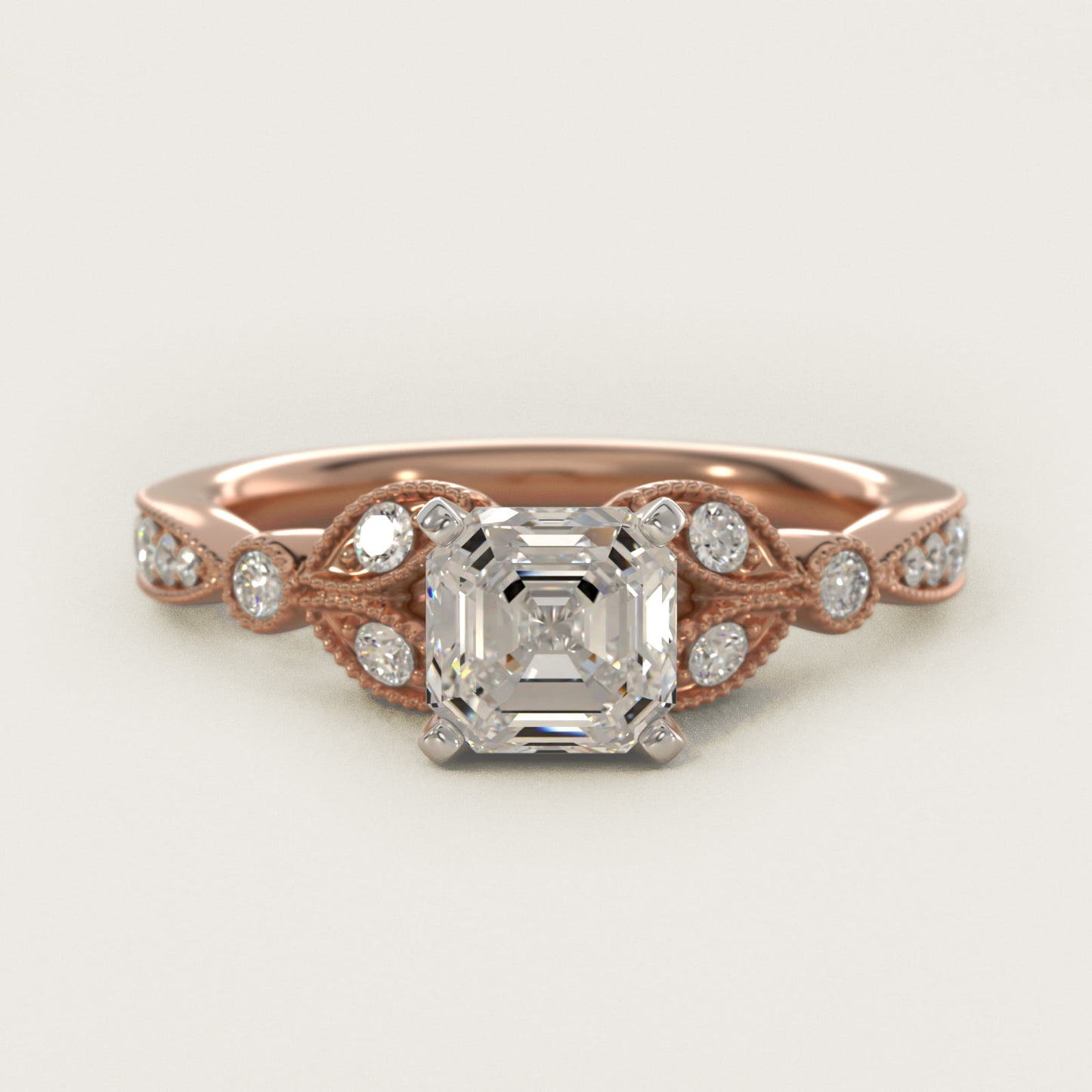 Petite Vintage PavŽ Leaf Diamond Engagement Ring in 14k Rose Gold (1/5 ct. tw.) - Asscher Center