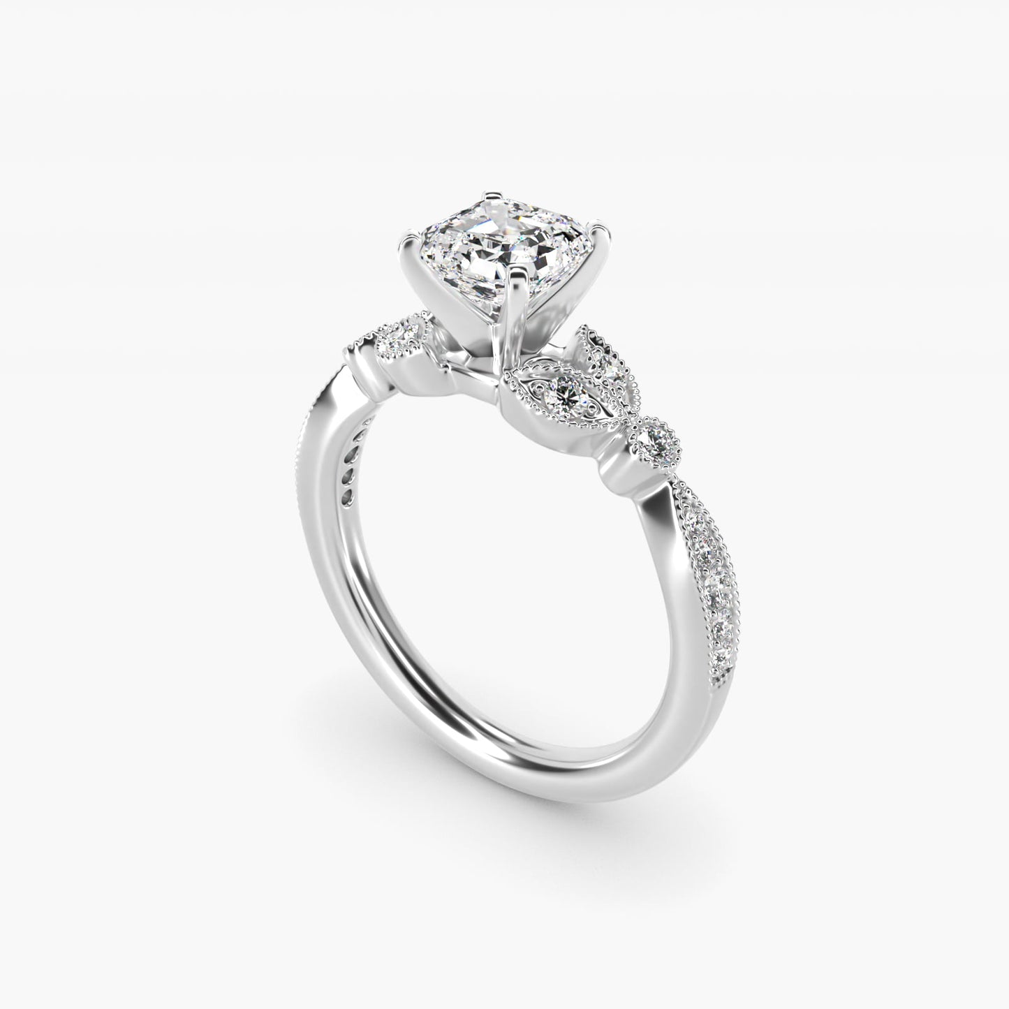 Petite Vintage PavŽ Leaf Diamond Engagement Ring in 14k White Gold (1/5 ct. tw.) - Asscher Center