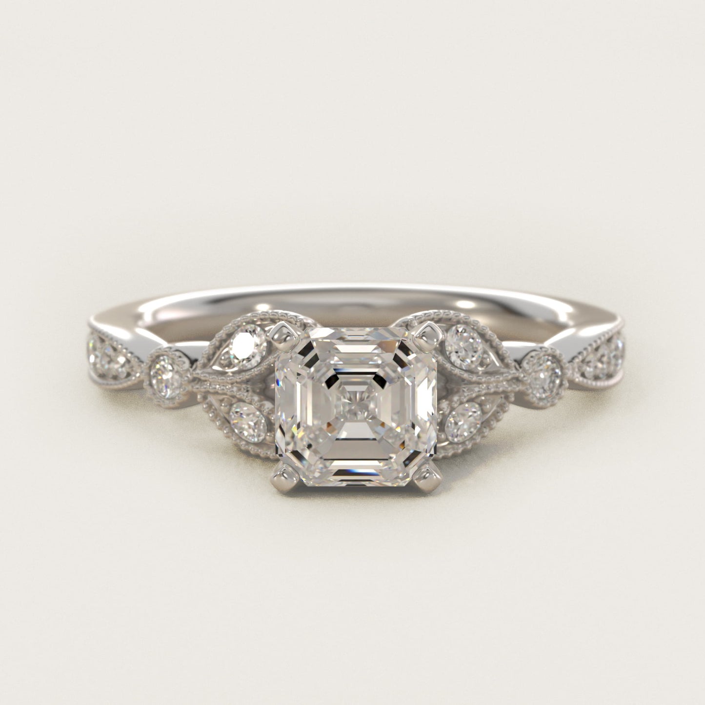 Petite Vintage PavŽ Leaf Diamond Engagement Ring in 14k White Gold (1/5 ct. tw.) - Asscher Center