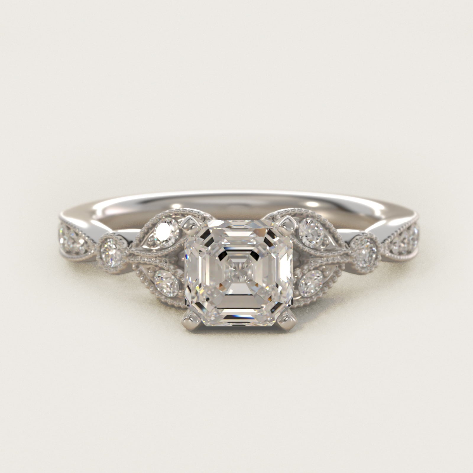 Petite Vintage PavŽ Leaf Diamond Engagement Ring in 14k White Gold (1/5 ct. tw.) - Asscher Center