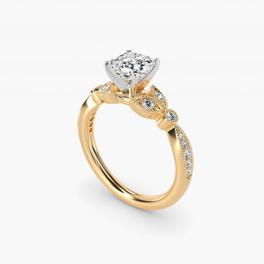 Petite Vintage PavŽ Leaf Diamond Engagement Ring in 18k Yellow Gold (1/5 ct. tw.) - Asscher Center