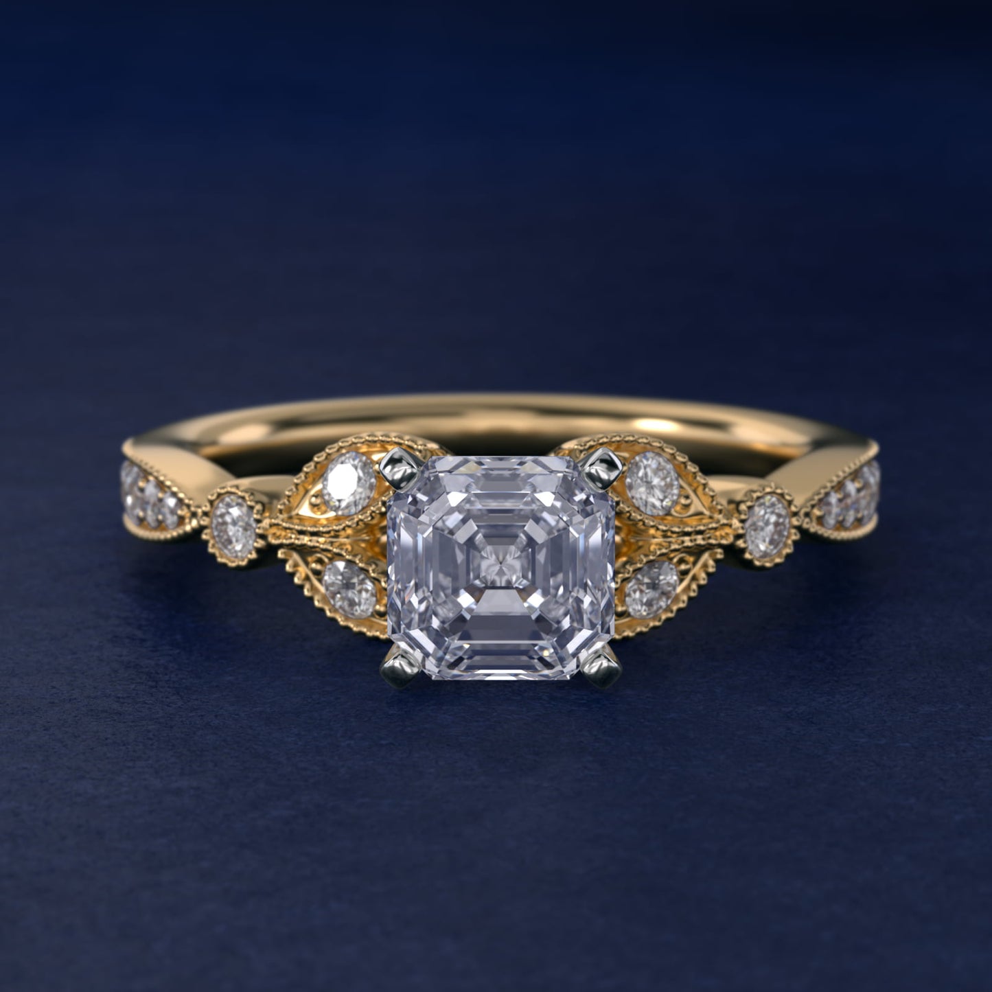Petite Vintage PavŽ Leaf Diamond Engagement Ring in 18k Yellow Gold (1/5 ct. tw.) - Asscher Center