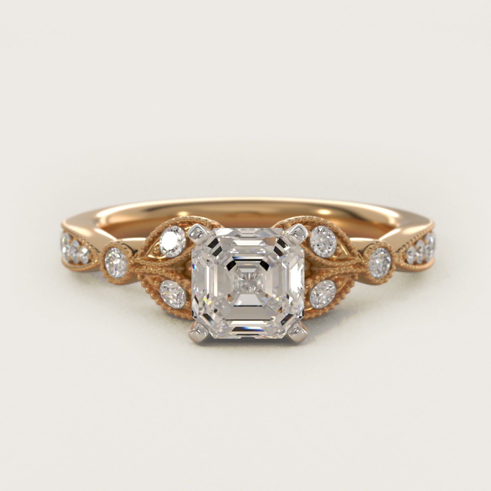 Petite Vintage PavŽ Leaf Diamond Engagement Ring in 18k Yellow Gold (1/5 ct. tw.) - Asscher Center