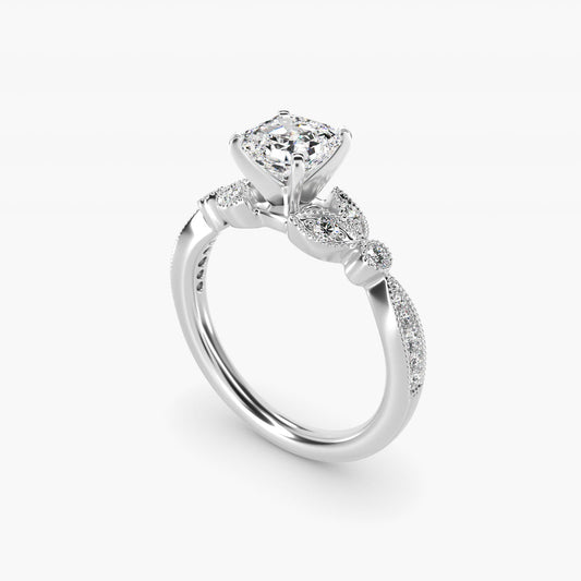 Petite Vintage PavŽ Leaf Diamond Engagement Ring in Platinum (1/5 ct. tw.) - Asscher Center