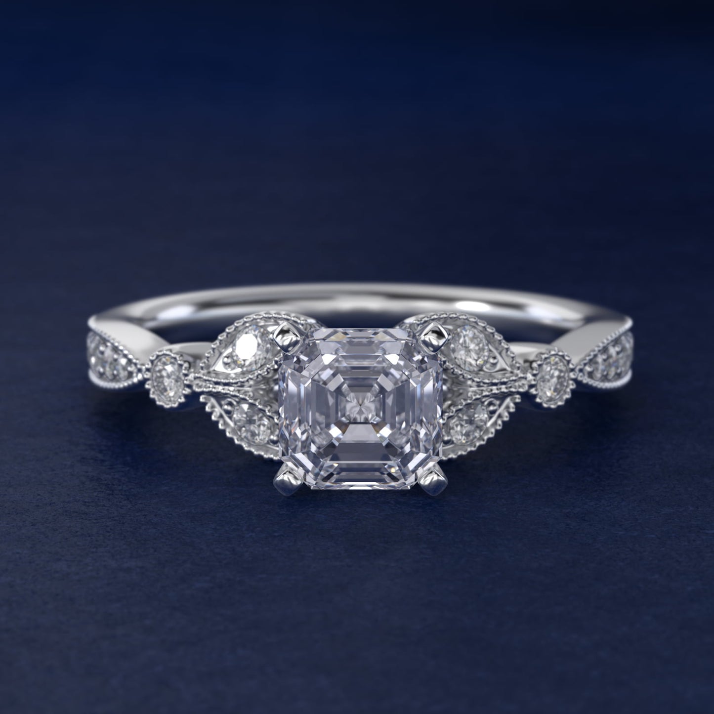 Petite Vintage PavŽ Leaf Diamond Engagement Ring in Platinum (1/5 ct. tw.) - Asscher Center
