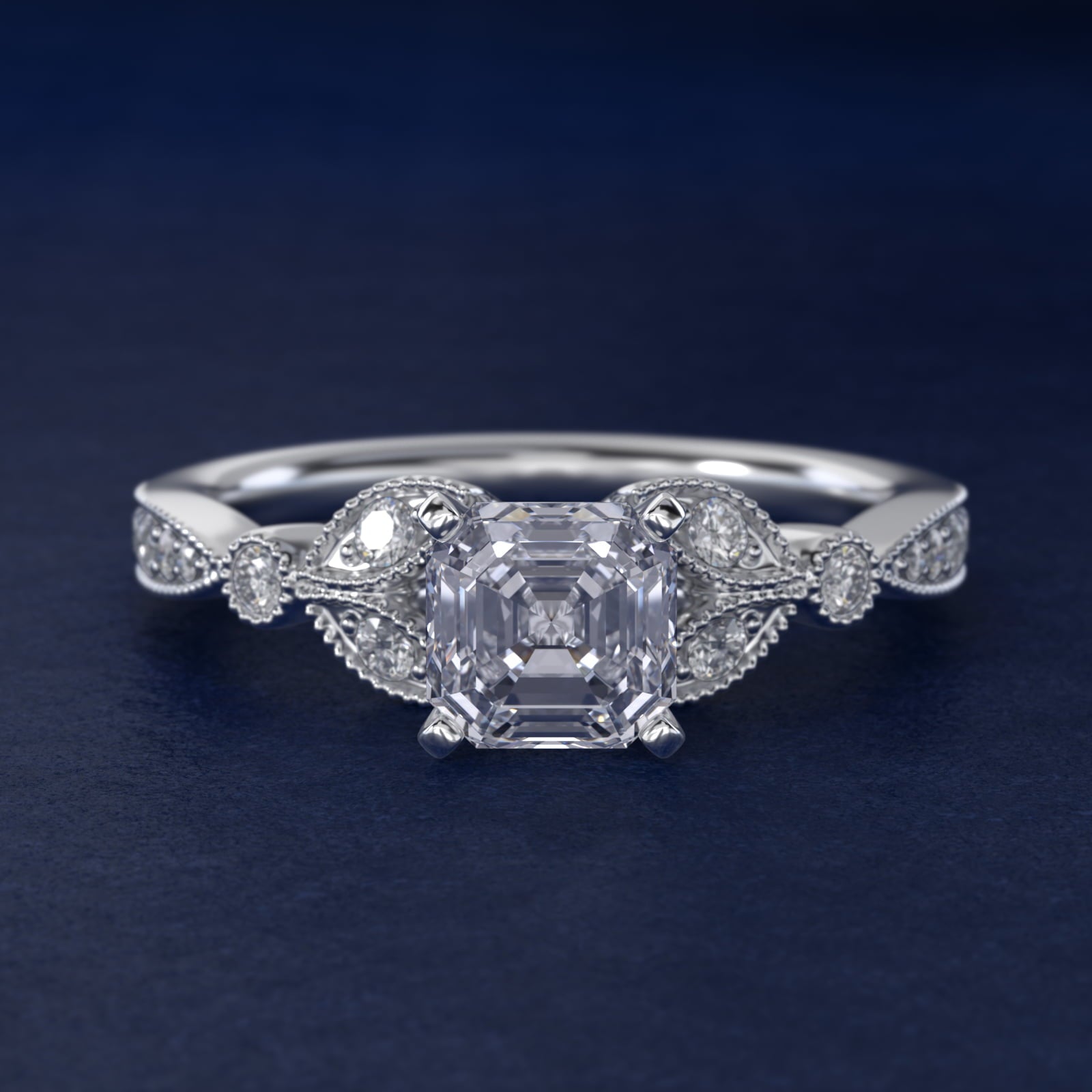 Petite Vintage PavŽ Leaf Diamond Engagement Ring in Platinum (1/5 ct. tw.) - Asscher Center