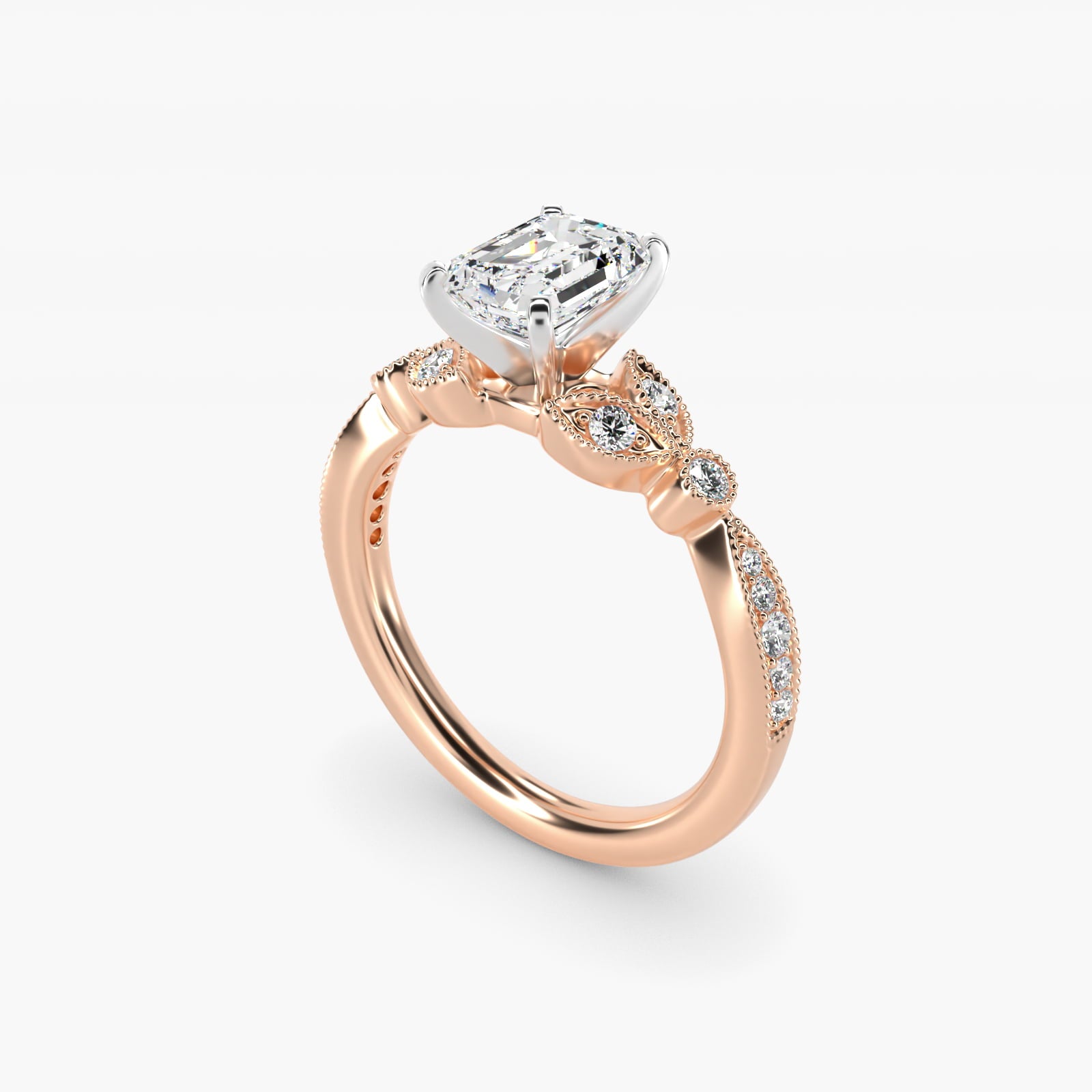 Petite Vintage PavŽ Leaf Diamond Engagement Ring in 18k Rose Gold (1/5 ct. tw.) - Emerald Center