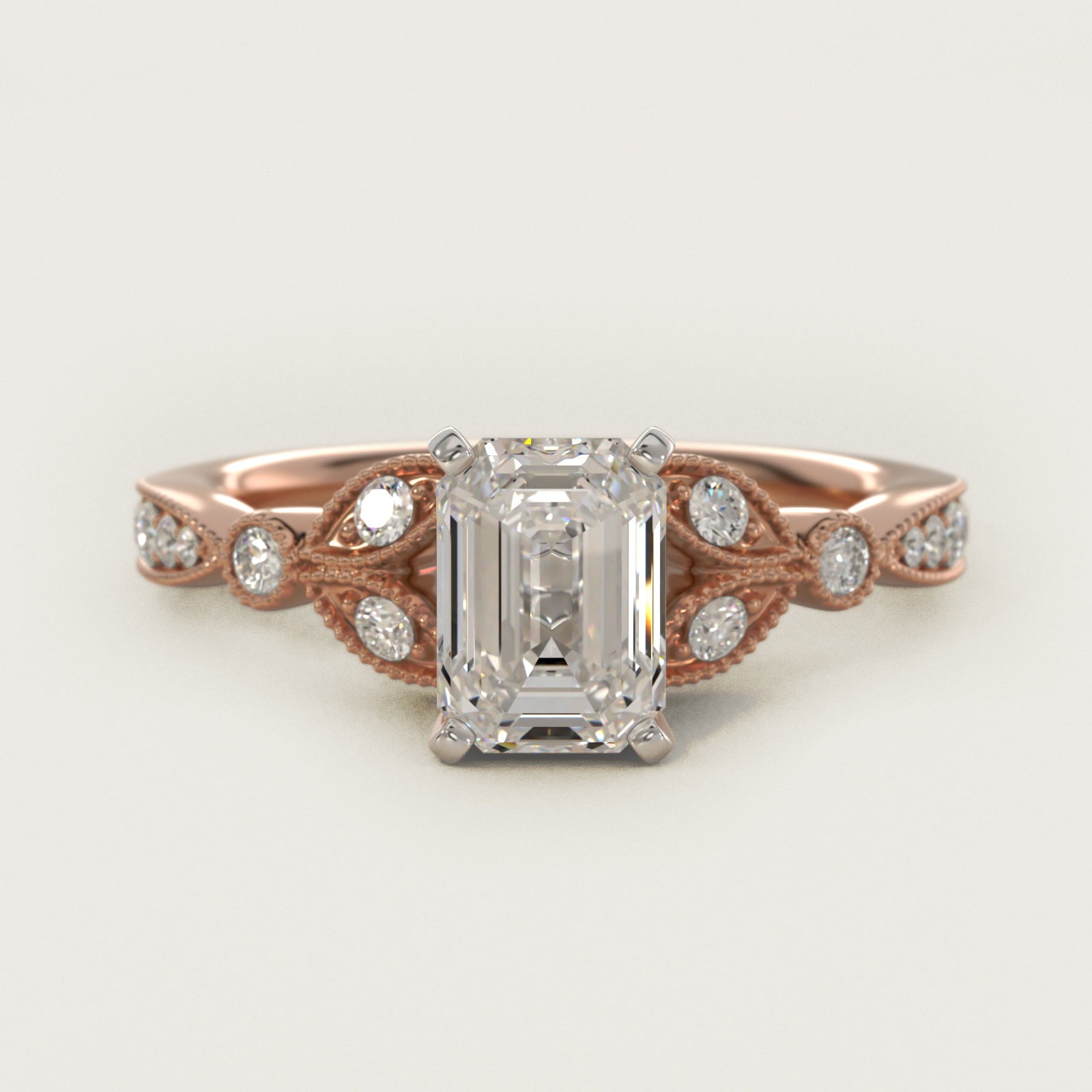 Petite Vintage PavŽ Leaf Diamond Engagement Ring in 18k Rose Gold (1/5 ct. tw.) - Emerald Center