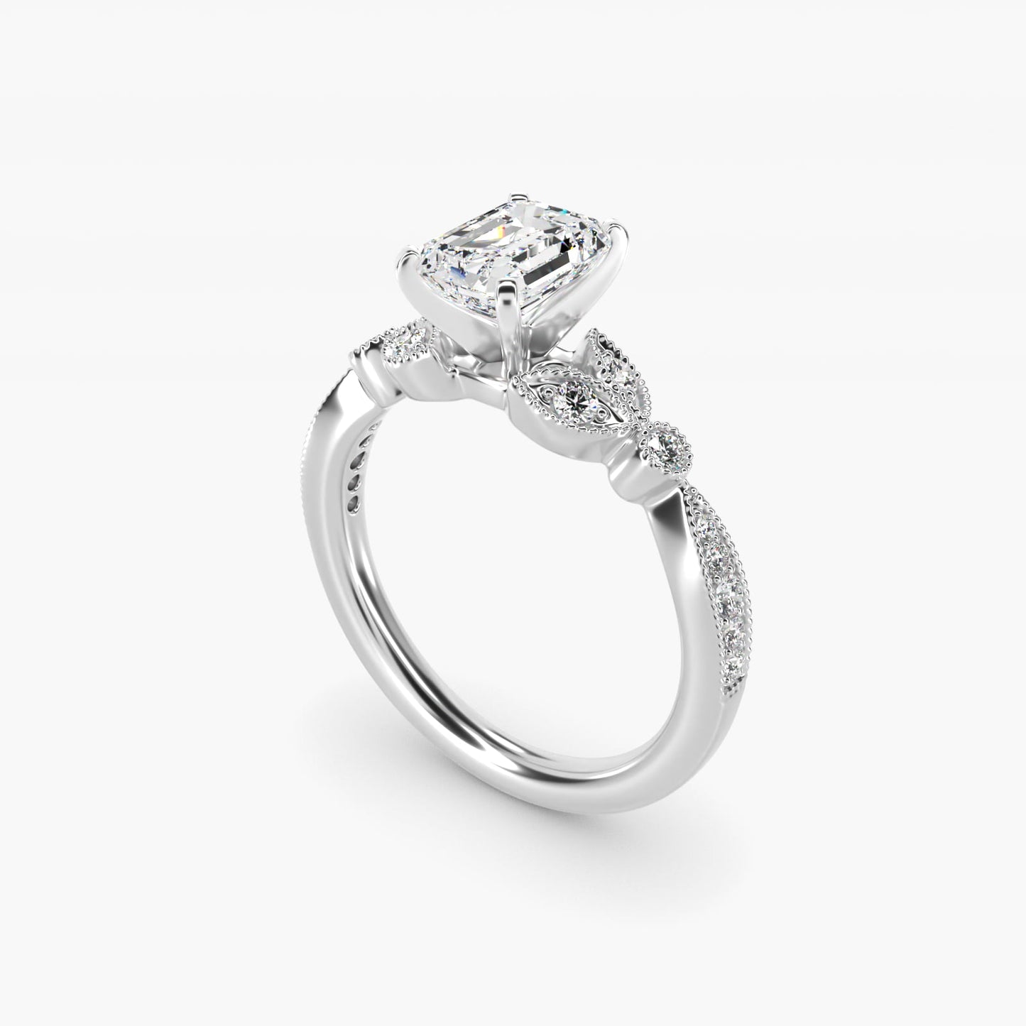 Petite Vintage PavŽ Leaf Diamond Engagement Ring in 18k White Gold (1/5 ct. tw.) - Emerald Center