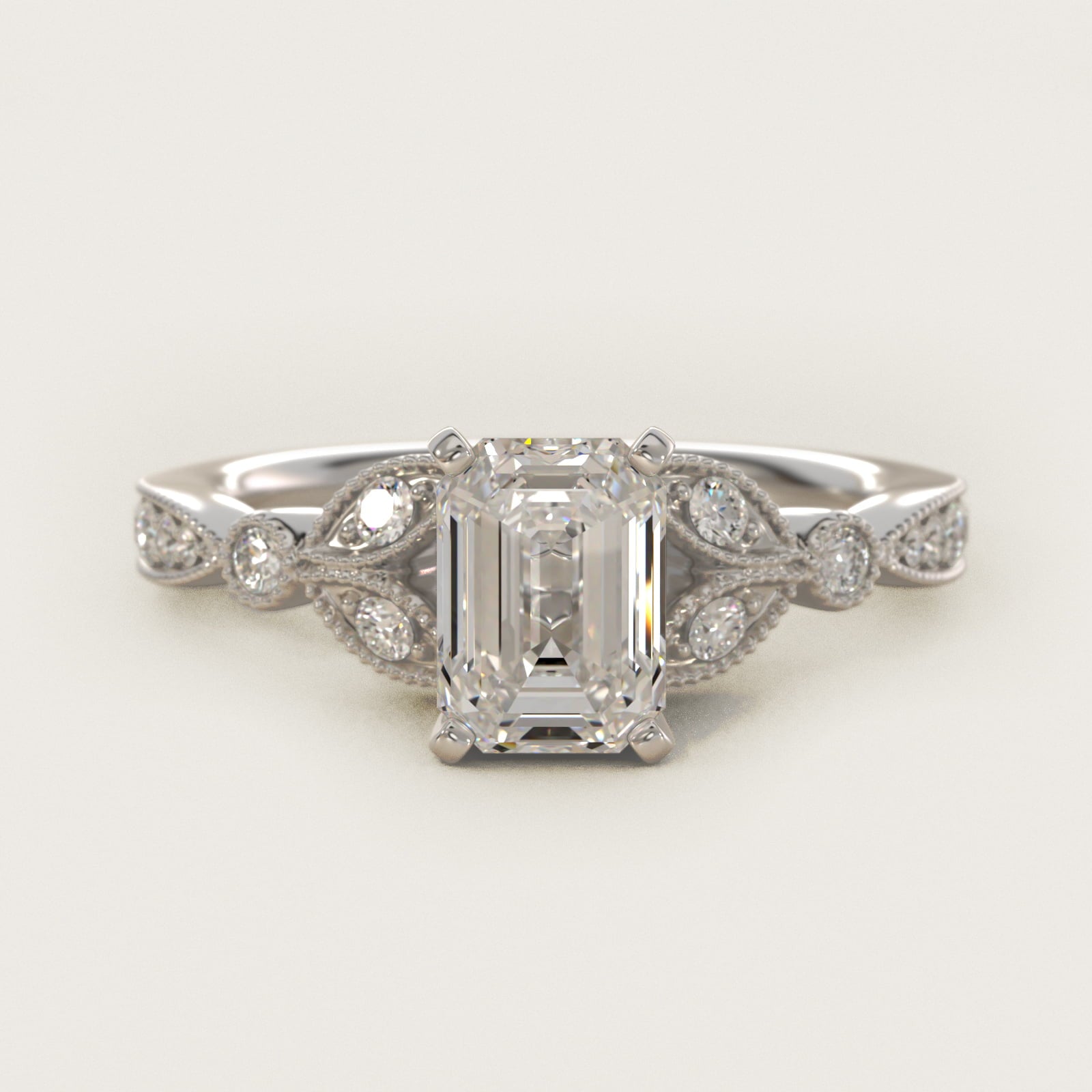 Petite Vintage PavŽ Leaf Diamond Engagement Ring in 14k White Gold (1/5 ct. tw.) - Emerald Center