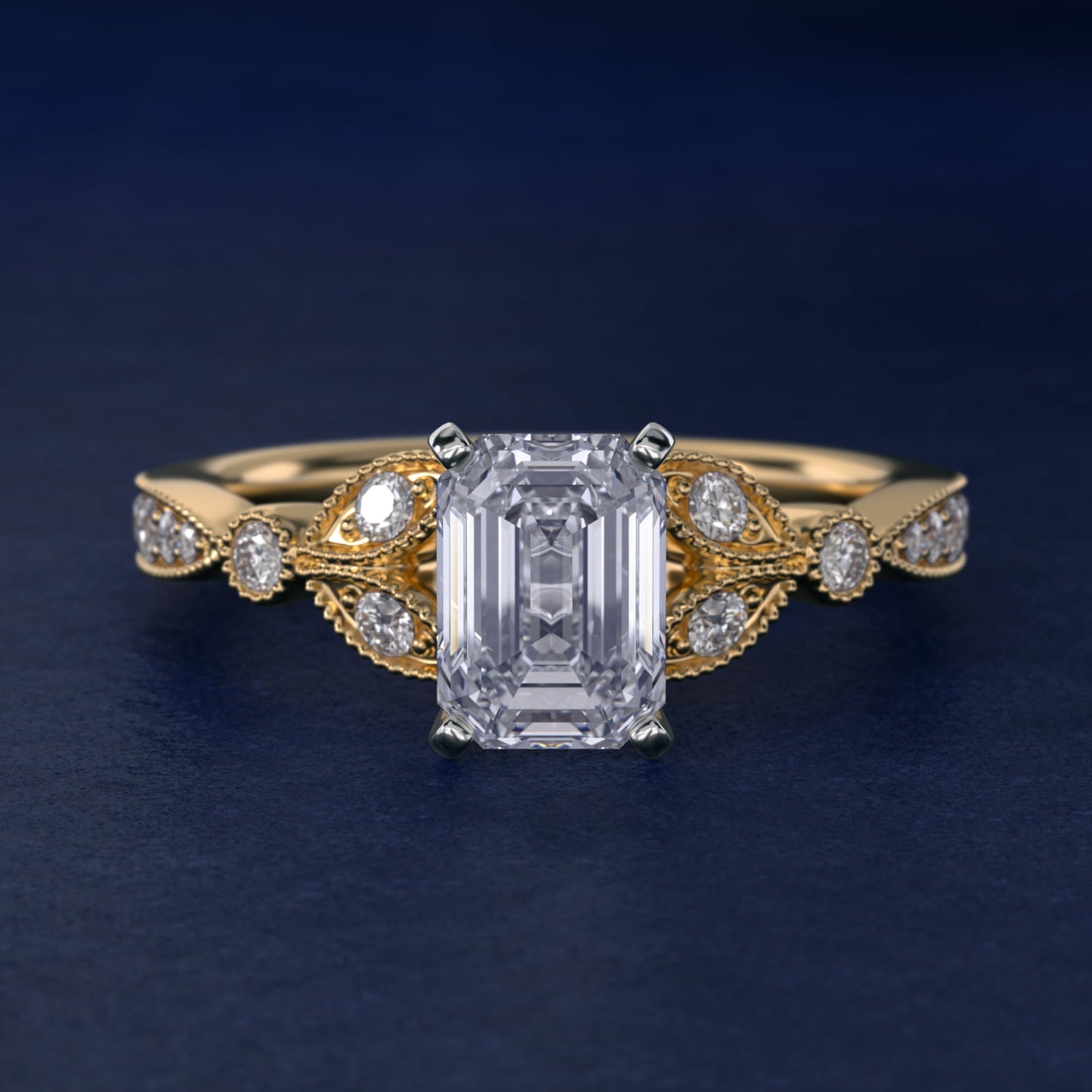 Petite Vintage PavŽ Leaf Diamond Engagement Ring in 14K Yellow Gold (1/5 ct. tw.) - Emerald Center