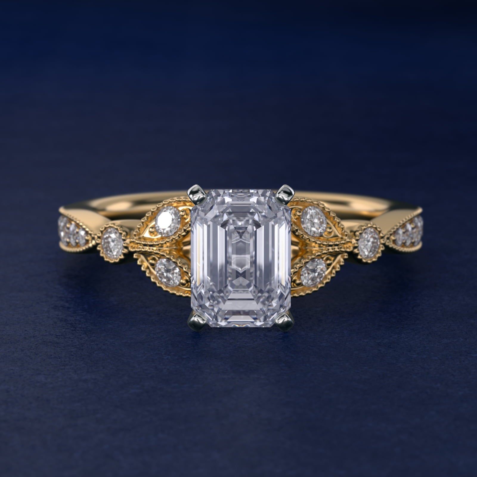Petite Vintage PavŽ Leaf Diamond Engagement Ring in 18k Yellow Gold (1/5 ct. tw.) - Emerald Center