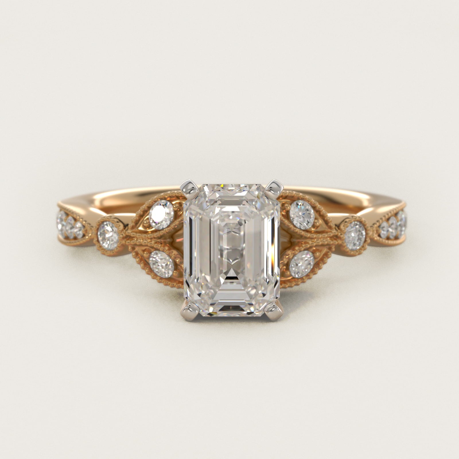 Petite Vintage PavŽ Leaf Diamond Engagement Ring in 14K Yellow Gold (1/5 ct. tw.) - Emerald Center
