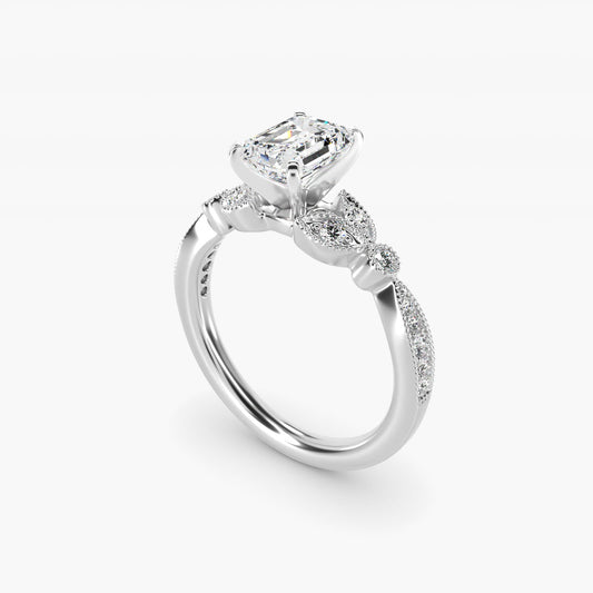 Petite Vintage PavŽ Leaf Diamond Engagement Ring in Platinum (1/5 ct. tw.) - Emerald Center