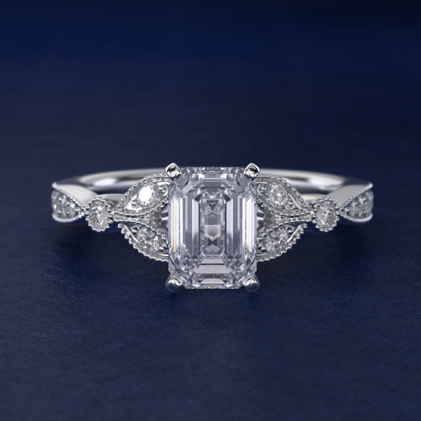 Petite Vintage PavŽ Leaf Diamond Engagement Ring in Platinum (1/5 ct. tw.) - Emerald Center