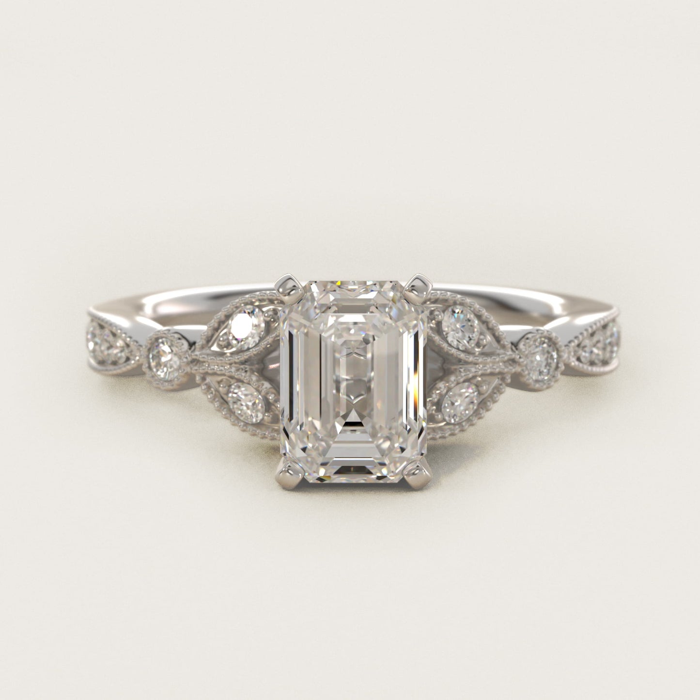 Petite Vintage PavŽ Leaf Diamond Engagement Ring in Platinum (1/5 ct. tw.) - Emerald Center