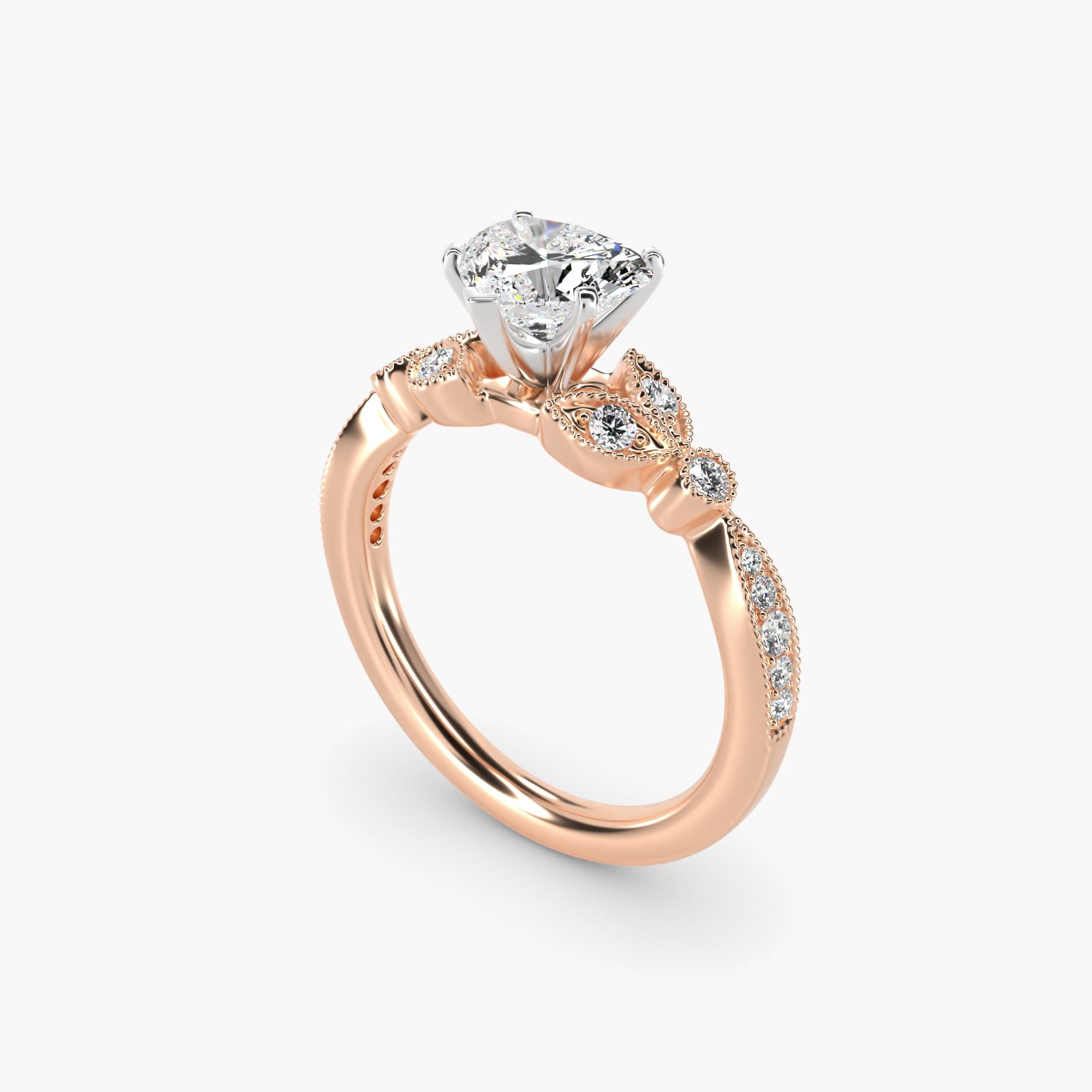 Petite Vintage PavŽ Leaf Diamond Engagement Ring in 14k Rose Gold (1/5 ct. tw.) - Heart Center