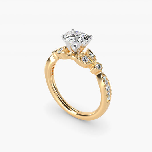 Petite Vintage PavŽ Leaf Diamond Engagement Ring in 14K Yellow Gold (1/5 ct. tw.) - Heart Center
