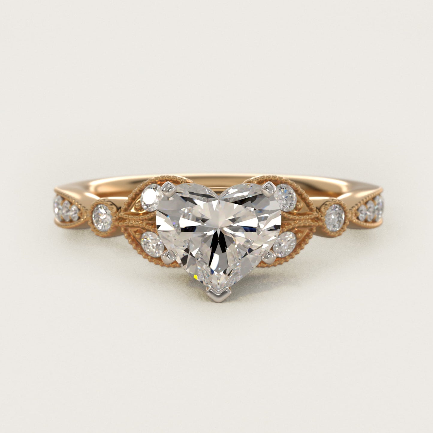 Petite Vintage PavŽ Leaf Diamond Engagement Ring in 14K Yellow Gold (1/5 ct. tw.) - Heart Center