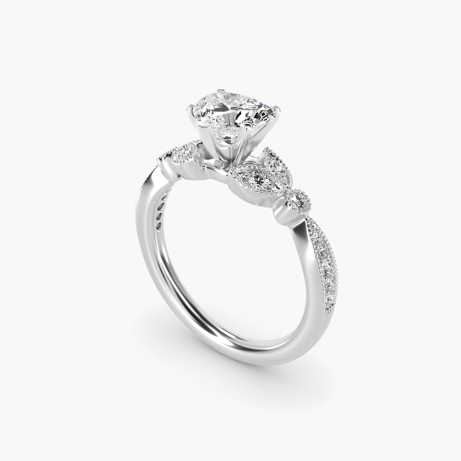 Petite Vintage PavŽ Leaf Diamond Engagement Ring in Platinum (1/5 ct. tw.) - Heart Center