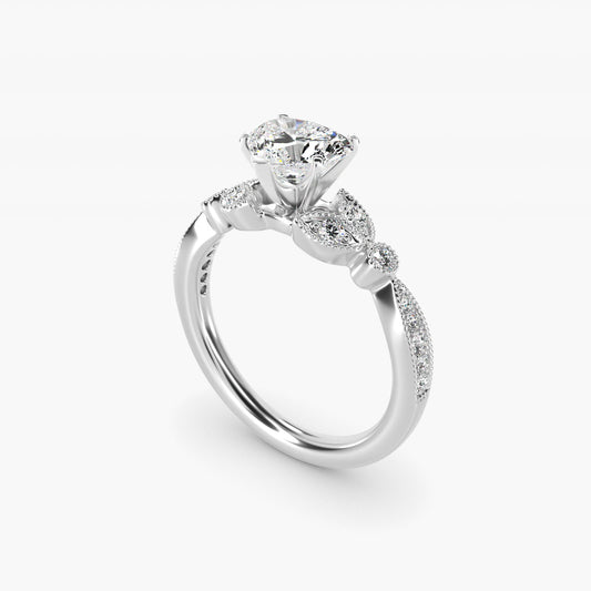 Petite Vintage PavŽ Leaf Diamond Engagement Ring in Platinum (1/5 ct. tw.) - Heart Center