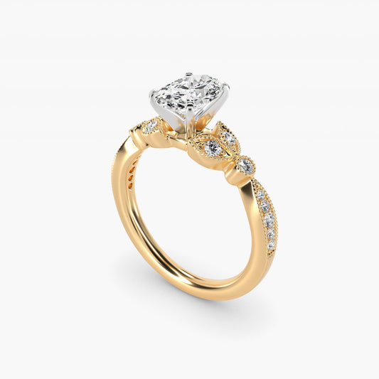 Petite Vintage PavŽ Leaf Diamond Engagement Ring in 18k Yellow Gold (1/5 ct. tw.) - Oval Center
