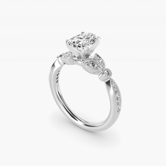 Petite Vintage PavŽ Leaf Diamond Engagement Ring in Platinum (1/5 ct. tw.) - Oval Center