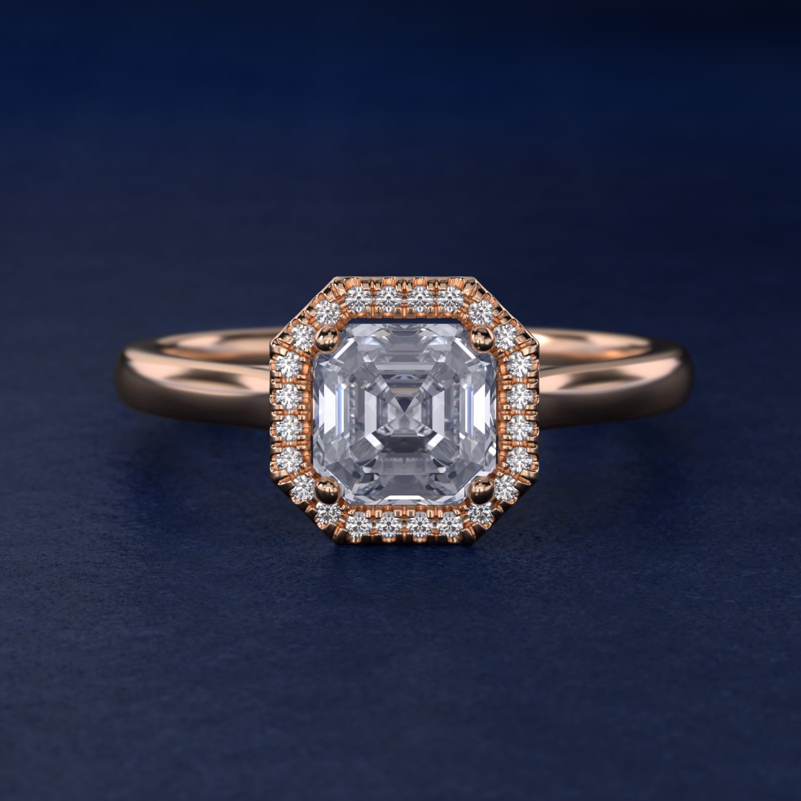 Plain Shank Floating Halo Engagement Ring in 18k Rose Gold - Asscher Center
