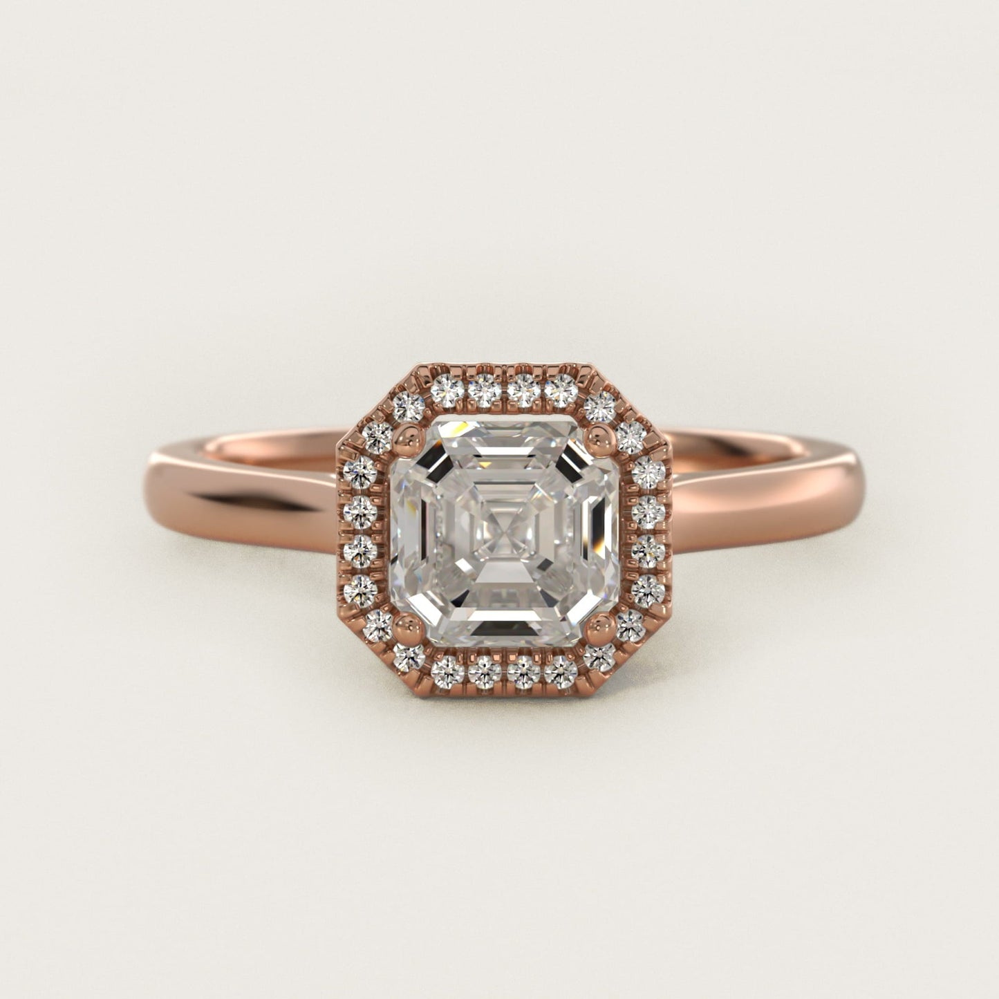 Plain Shank Floating Halo Engagement Ring in 18k Rose Gold - Asscher Center