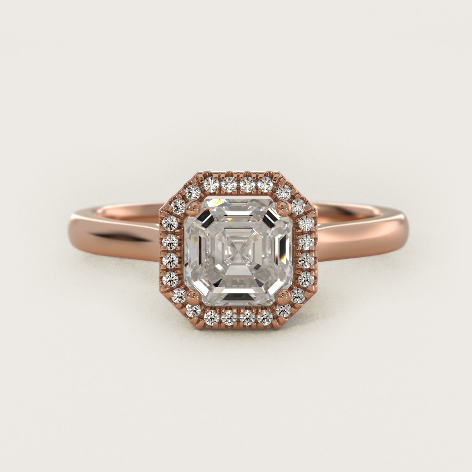 Plain Shank Floating Halo Engagement Ring in 18k Rose Gold - Asscher Center