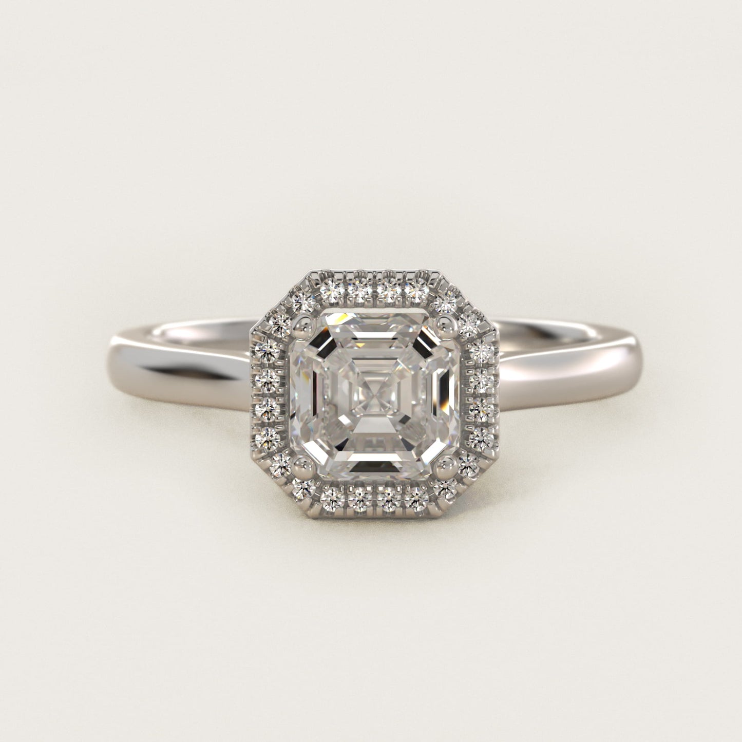 Plain Shank Floating Halo Engagement Ring in 14k White Gold - Asscher Center