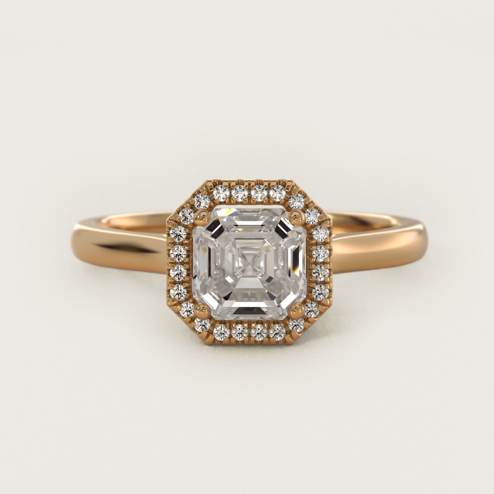 Plain Shank Floating Halo Engagement Ring in 14K Yellow Gold - Asscher Center