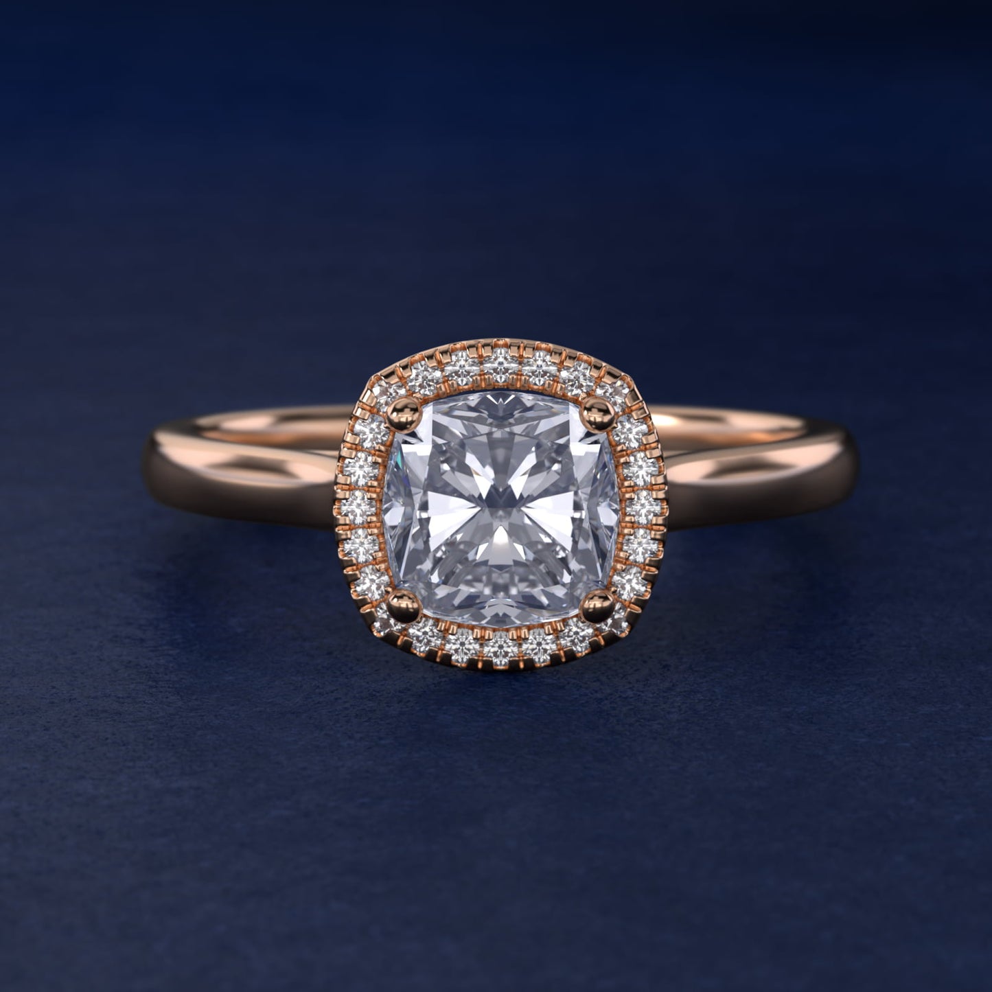 Plain Shank Floating Halo Engagement Ring in 14k Rose Gold - Cushion Center