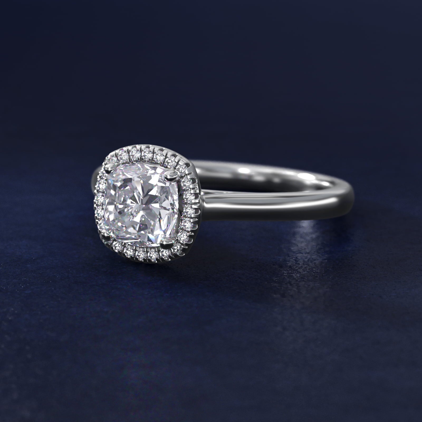 Plain Shank Floating Halo Engagement Ring in 14k White Gold - Cushion Center