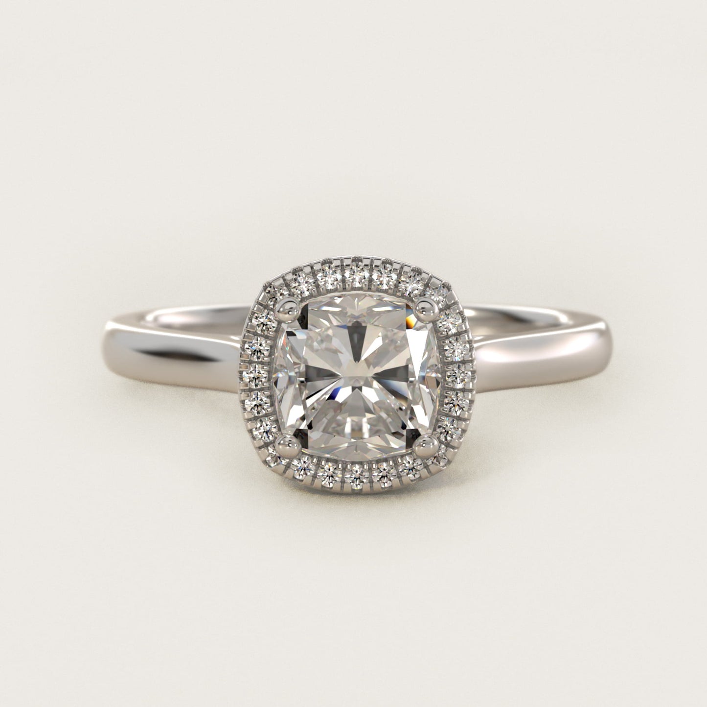 Plain Shank Floating Halo Engagement Ring in 14k White Gold - Cushion Center