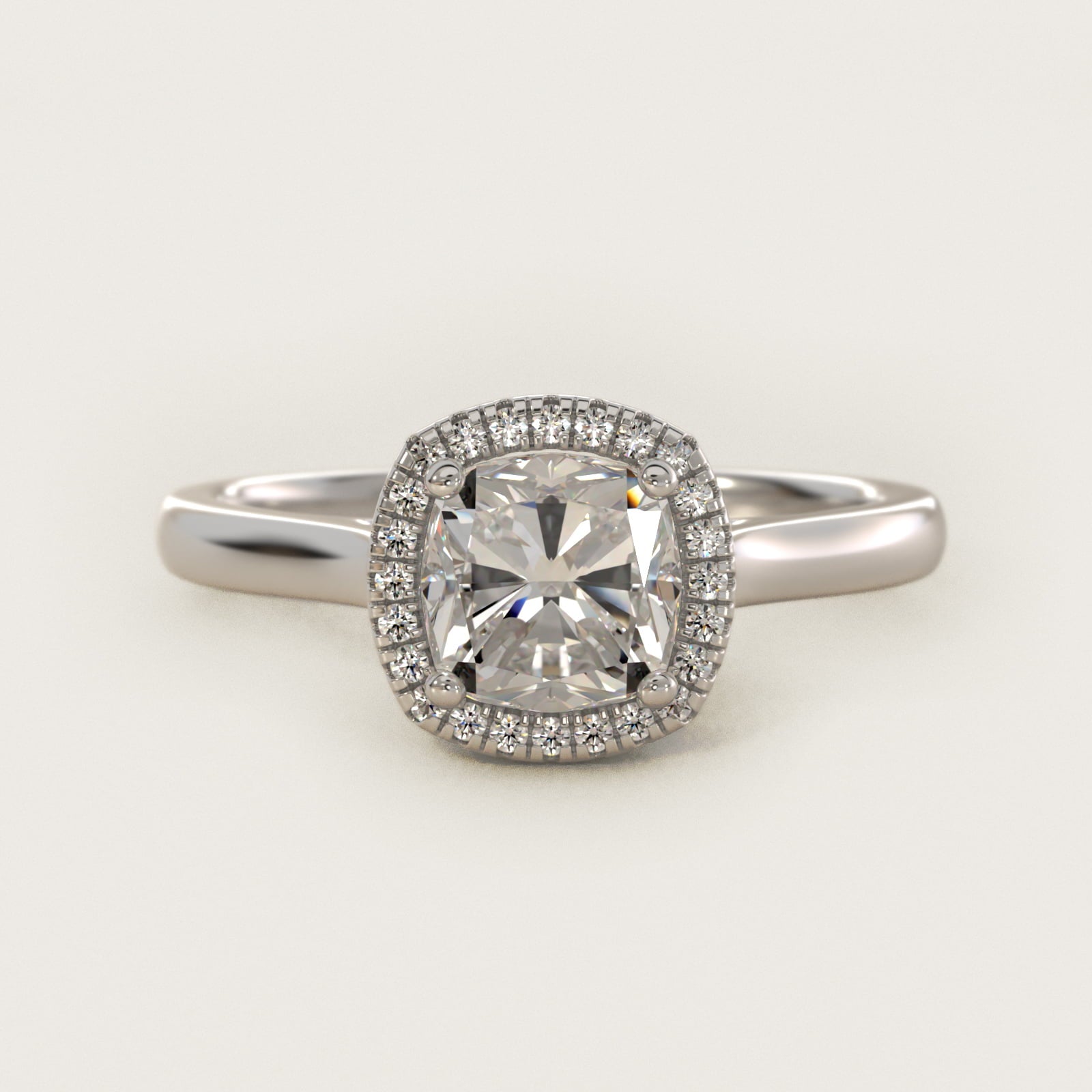 Plain Shank Floating Halo Engagement Ring in 14k White Gold - Cushion Center