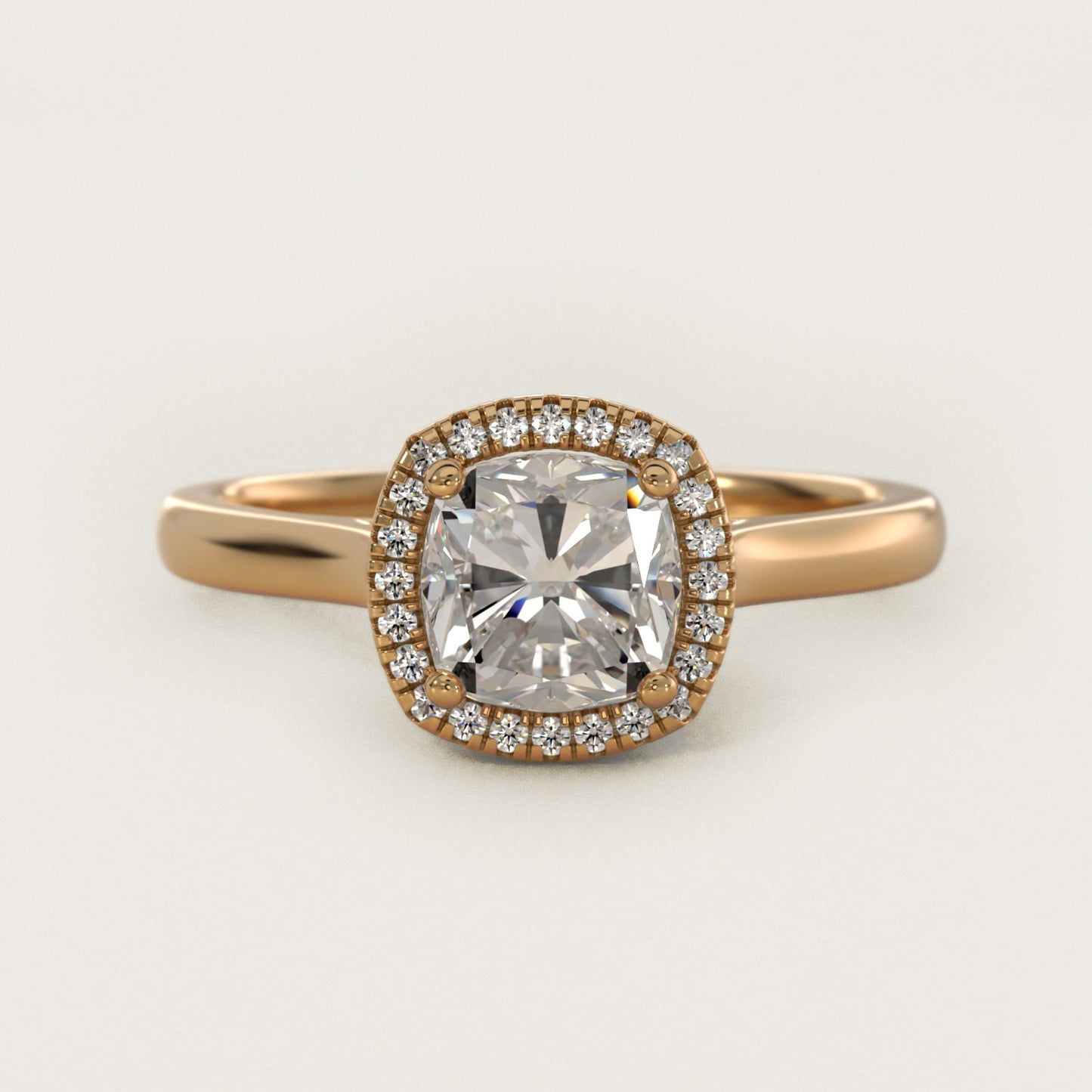 Plain Shank Floating Halo Engagement Ring in 14K Yellow Gold - Cushion Center