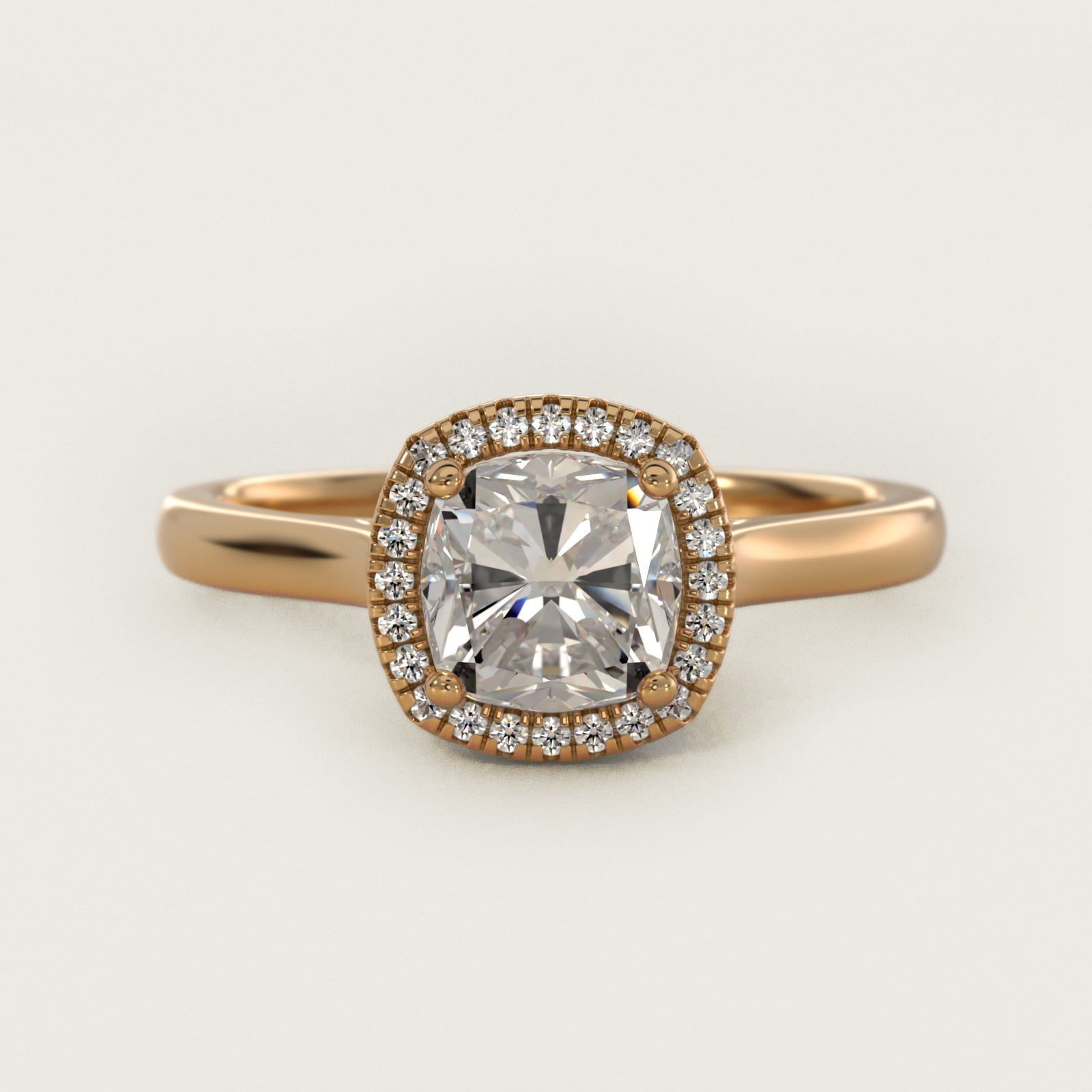 Plain Shank Floating Halo Engagement Ring in 14K Yellow Gold - Cushion Center