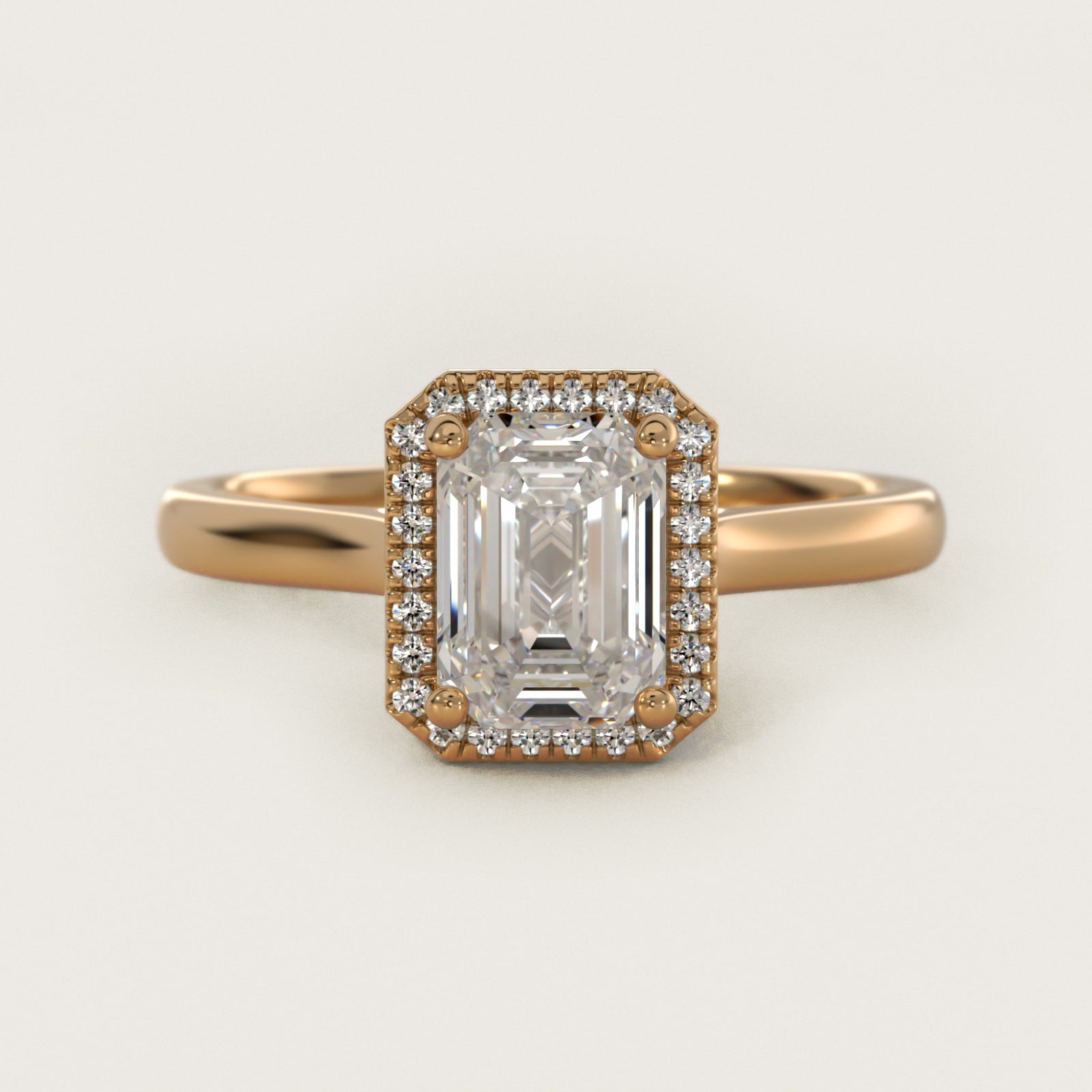 Plain Shank Floating Halo Engagement Ring in 14K Yellow Gold - Emerald Center