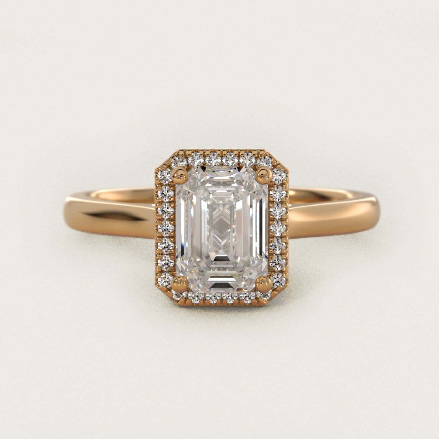 Plain Shank Floating Halo Engagement Ring in 18k Yellow Gold - Emerald Center