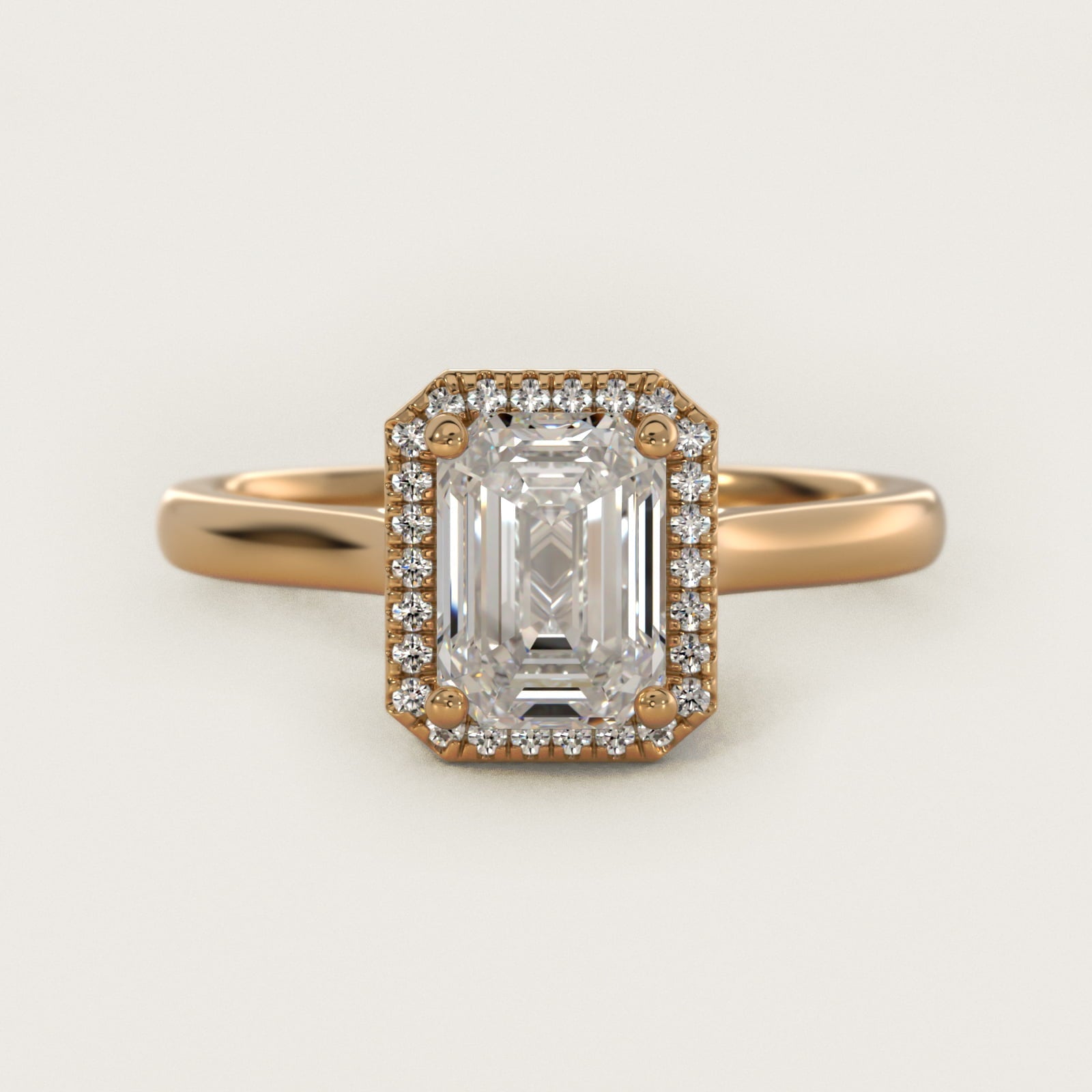 Plain Shank Floating Halo Engagement Ring in 18k Yellow Gold - Emerald Center